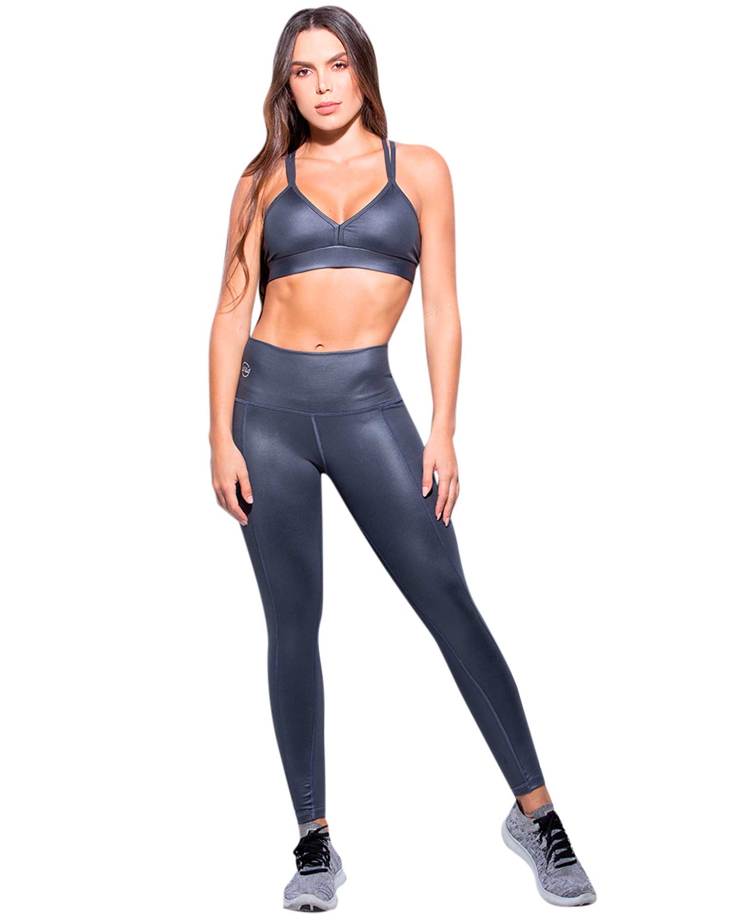 Legging Colombian Pants dark gray sport with high waistband with abdomen adjustment LLB2