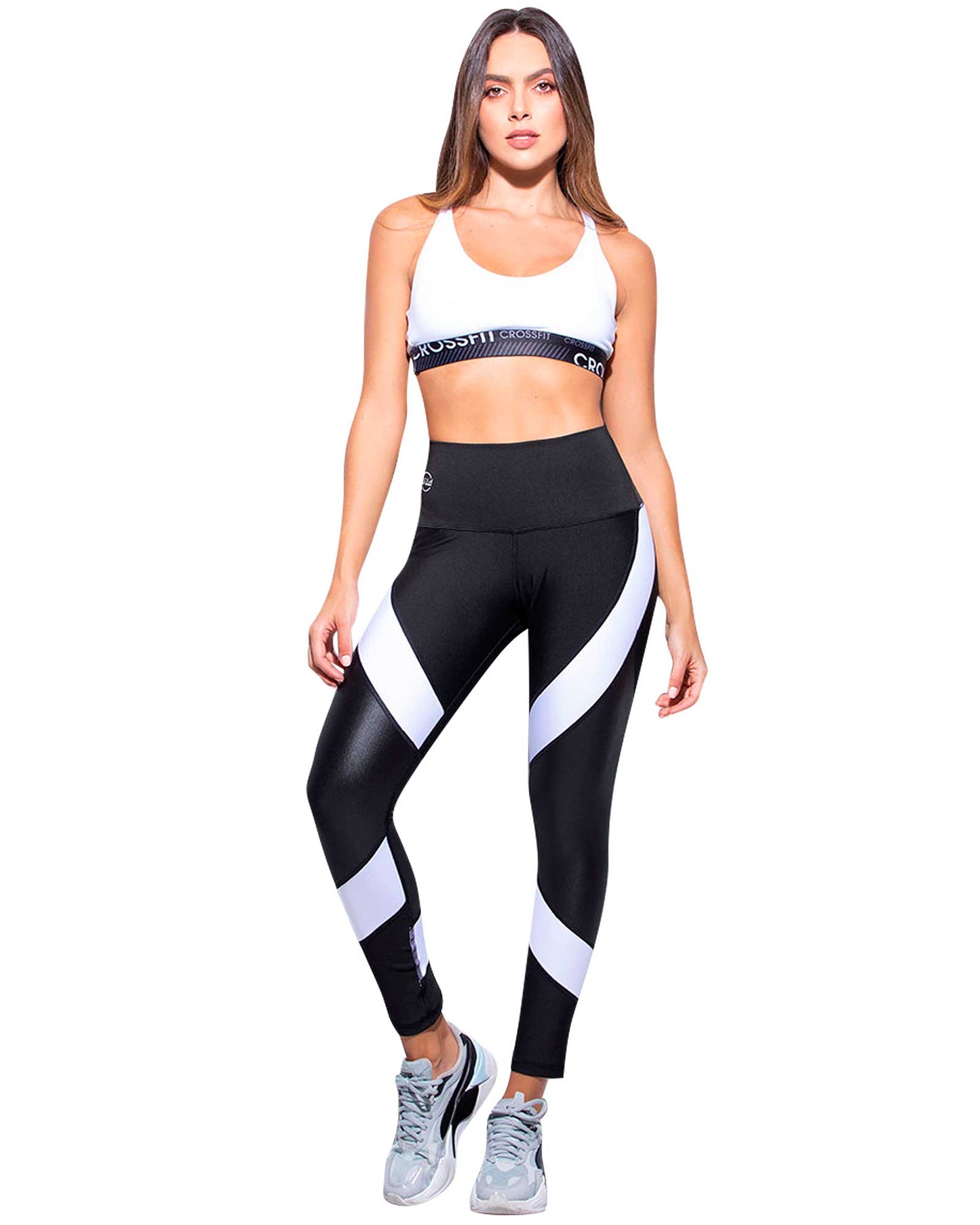 Legging Colombian Pants chintzado White and Black high waistband with tummy tuck LLC3